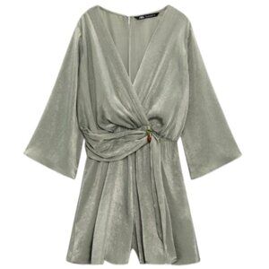 NWT ZARA LINK SATIN EFFECT JUMPSUIT KHAKI | 8099/608